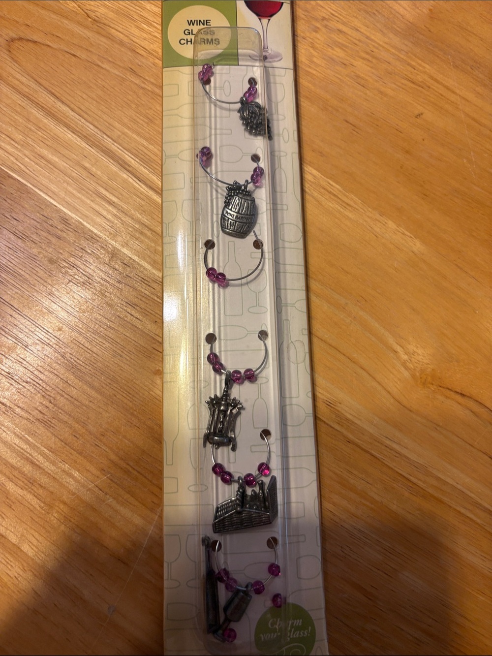 Wine Glass Charms Set with Purple Beads and Silver Charms
